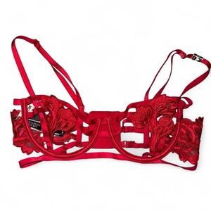 Victoria's Secret Very Sexy Strappy Embroidered Open Cup Balconette Bra 36B